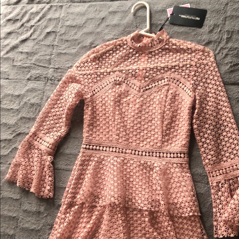 Flare Sleeve Lace Tiered Mini Dress